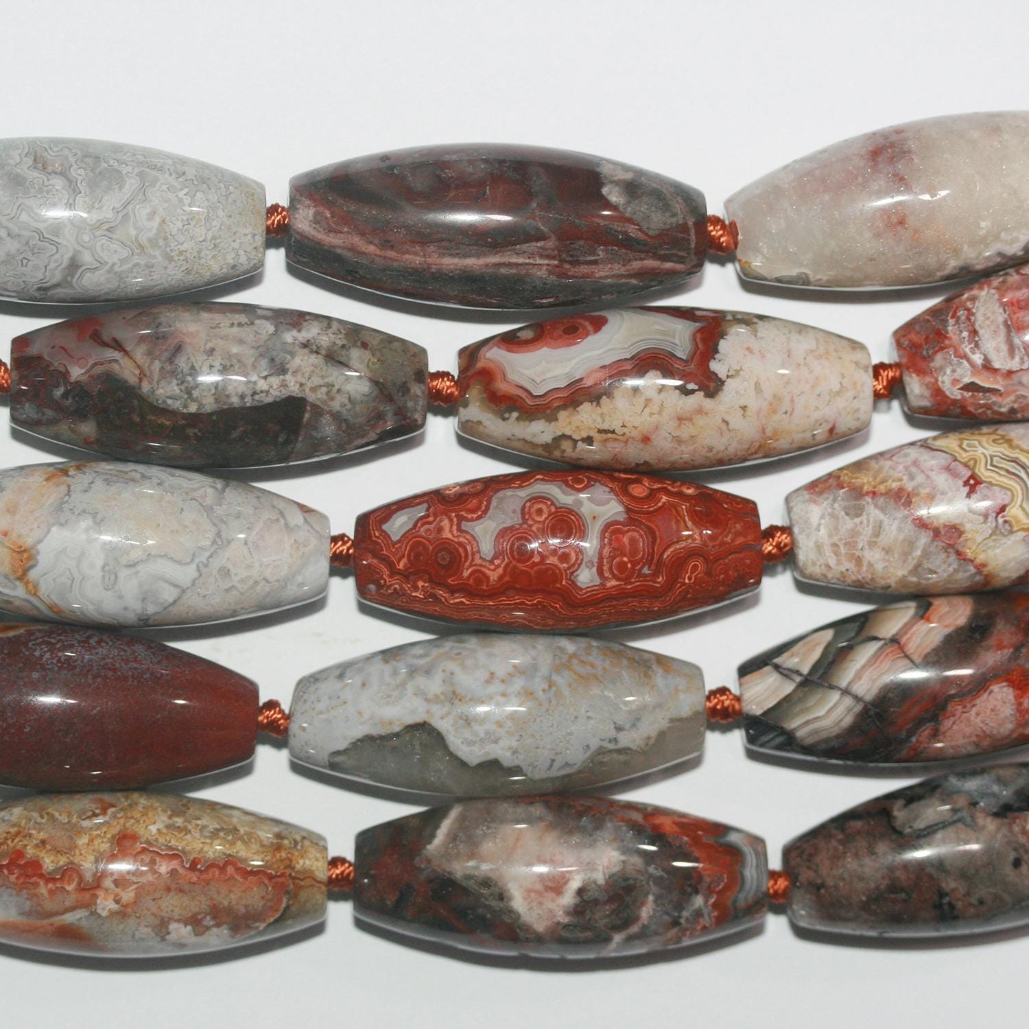 Perles cylindriques lisses en agate multicolore St 16" 40x16mm.-Rig 40cm.