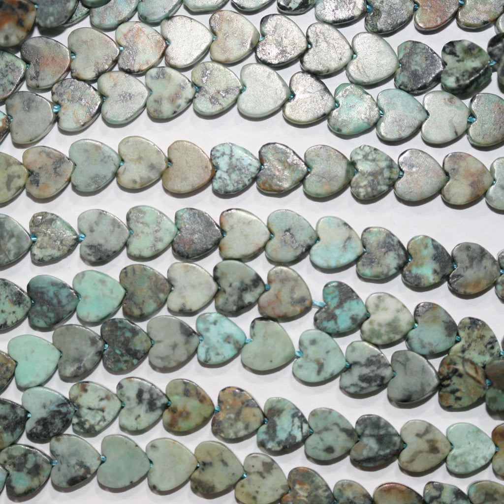 15" Turquoise africaine lisse en forme de cœur, 6 mm - Fil de 39 cm - Réf. 14691