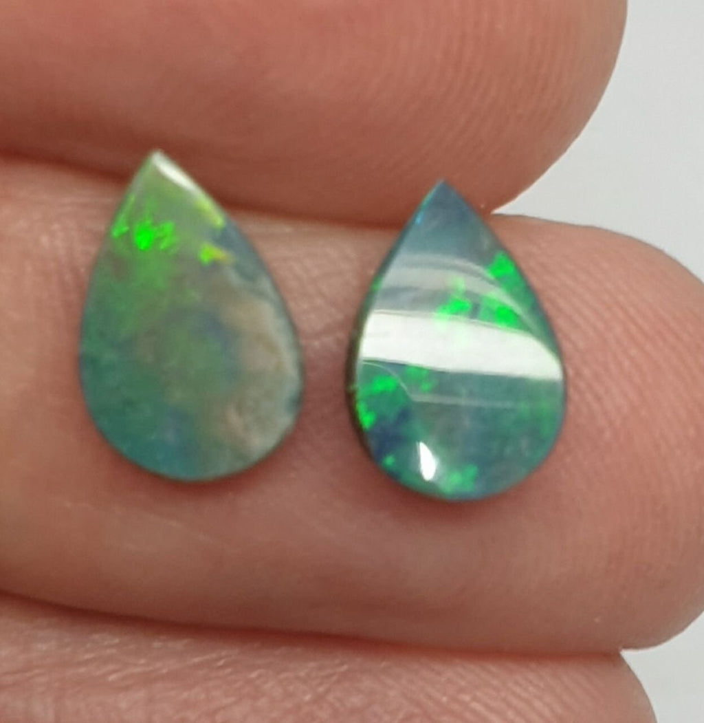 Natural Australian Opal Irregular Flat Pear  Cabochon Doublet Pair 10.1x7.2mm. Aprox.- 2 Pieces