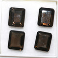 Lot de 4 pièces de quartz fumé facetté rectangulaire 12x10mm.