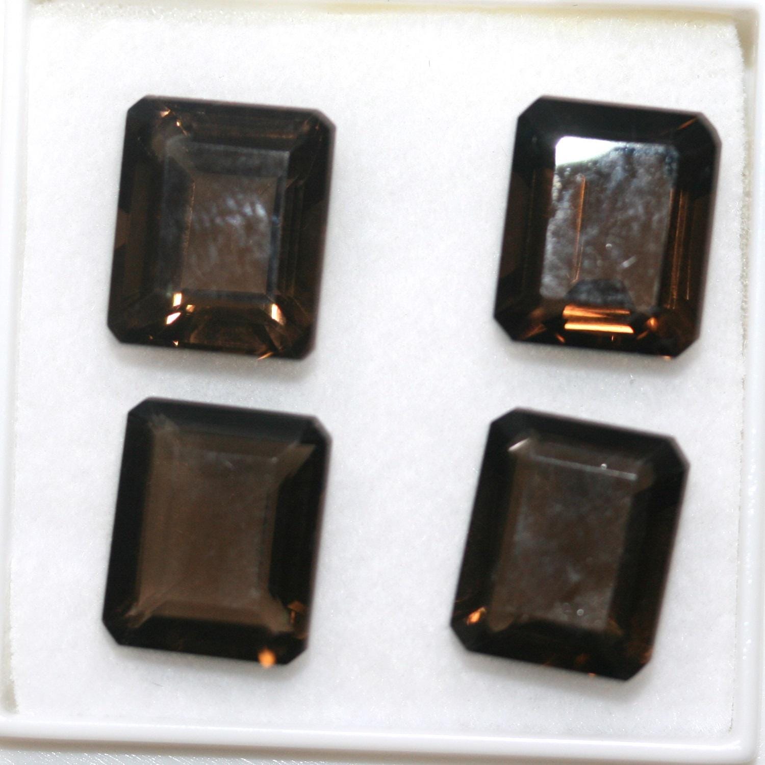 Lot de 4 pièces de quartz fumé facetté rectangulaire 12x10mm.