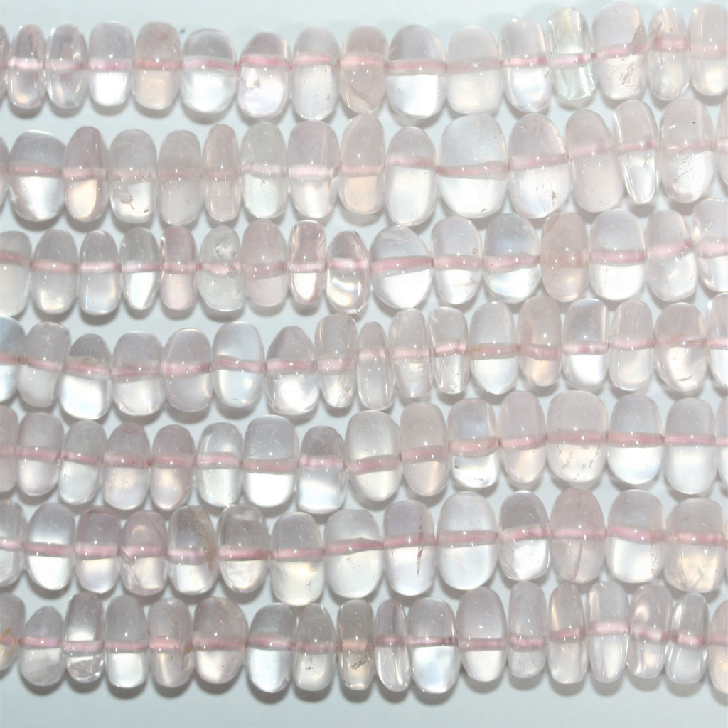 Cuentas redondas lisas de cuarzo rosa de 16" (6 x 3-10 x 6 mm) - Hilo de 42 cm