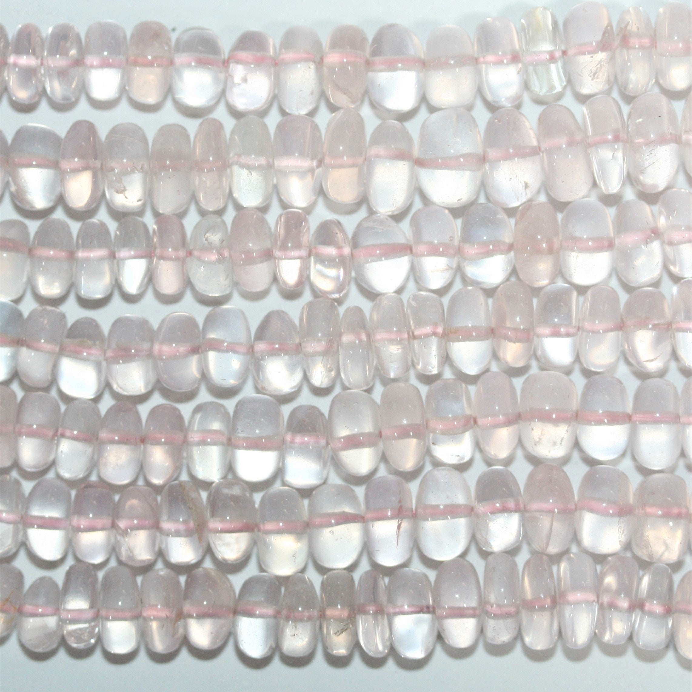 Cuentas redondas lisas de cuarzo rosa de 16" (6 x 3-10 x 6 mm) - Hilo de 42 cm