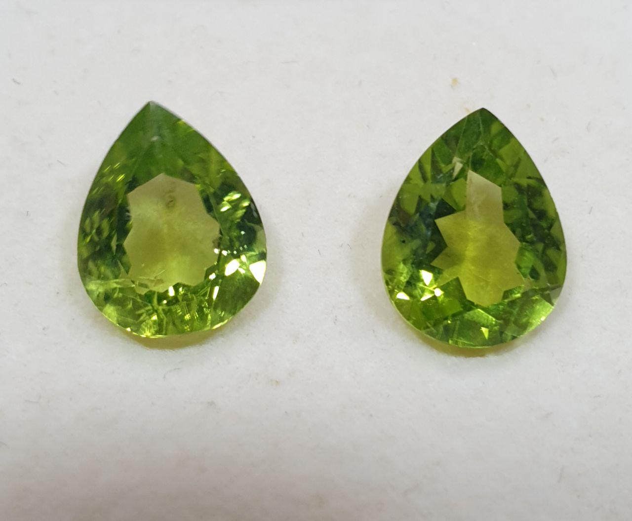 1 Pair Peridot Faceted Pear 10x7mm.-Olivine Green Peridot- Fancy Color- Rare Gems- Olivine