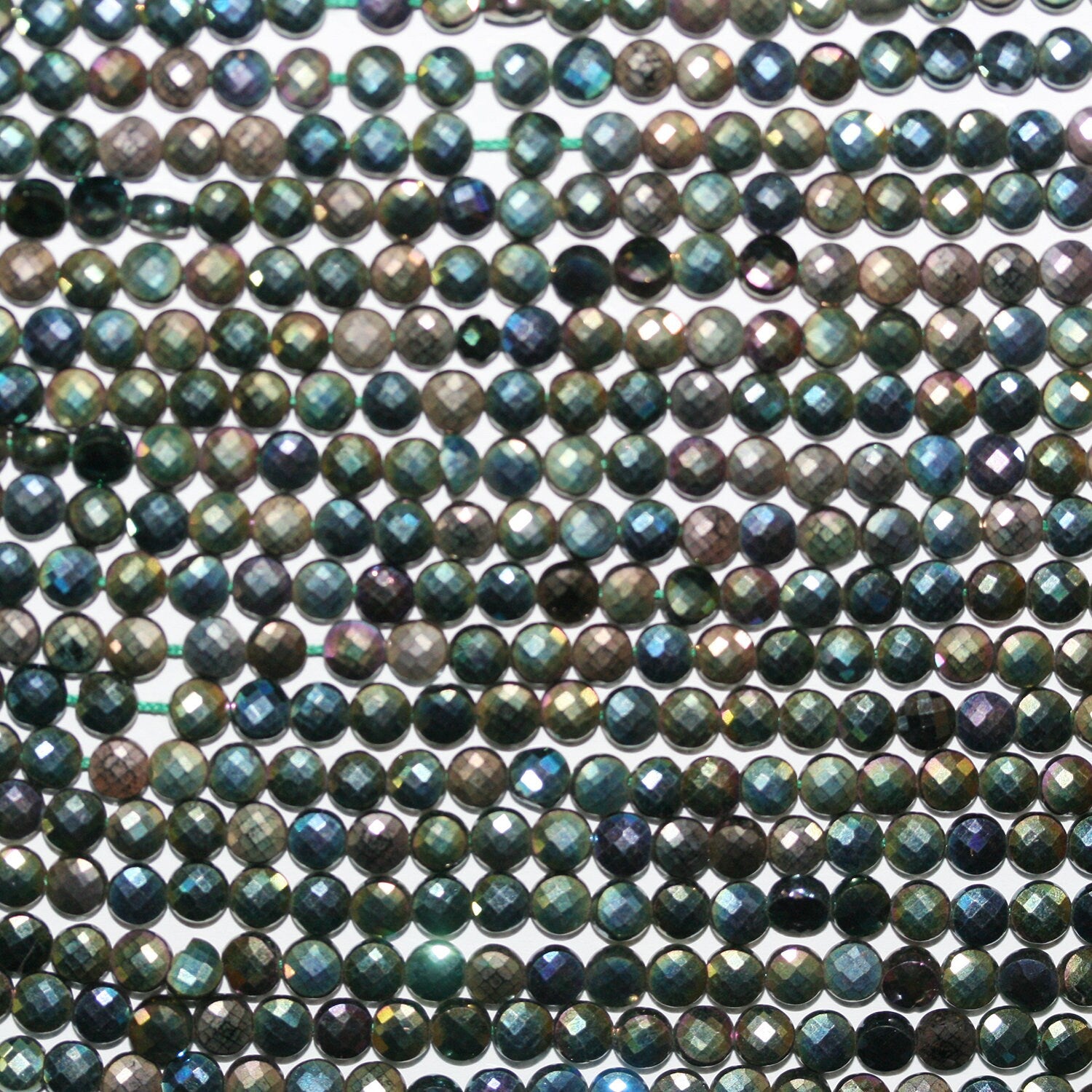 12" St Green Spinel Faceted Coin Beads 4mm.-Strand 32cm.