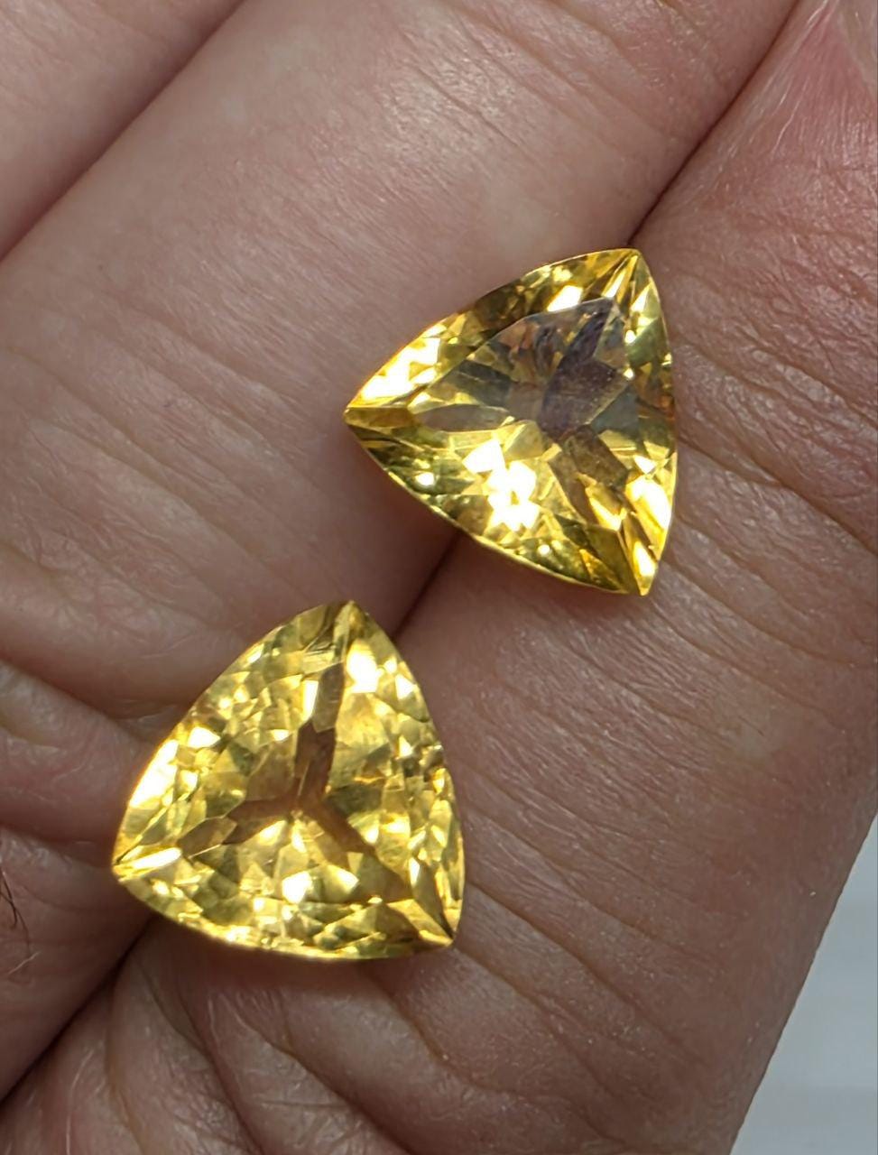 1 Pair Top Quality Citrine Trillion 11mm - Natural Gems  TOP color