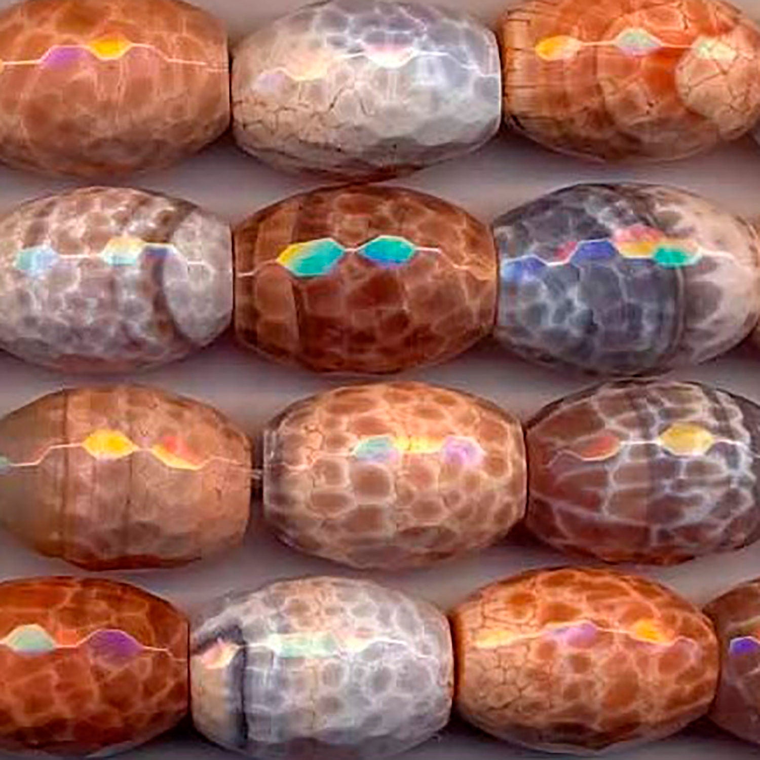 Cuentas de ágata de fuego facetadas de 40 cm (26 x 17 mm) - Hilo de 40 cm