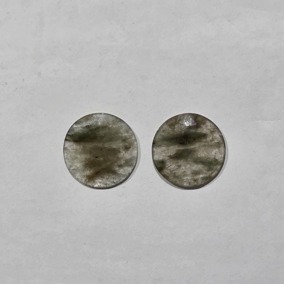 Cabochon Rutilated Quartz Faceted Round Pair 22mm. Flat Back.