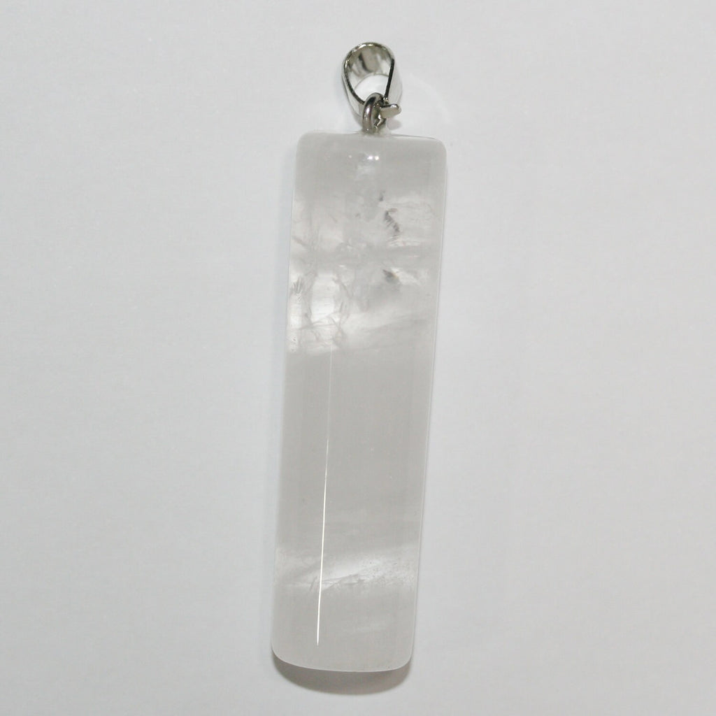 Pendentif cylindrique lisse en quartz cristal de roche 50x13mm.