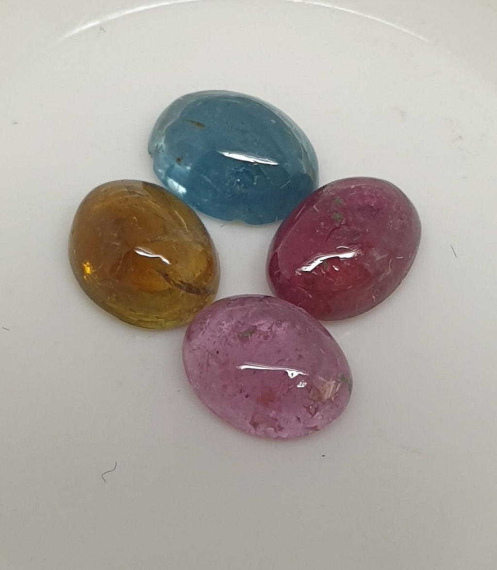 Tourmaline Lot Oval Cabochons 7x5mm.-(4pcs)  -Gemstone Parcels-Loose Stones Wholesale Price-Natural Gems