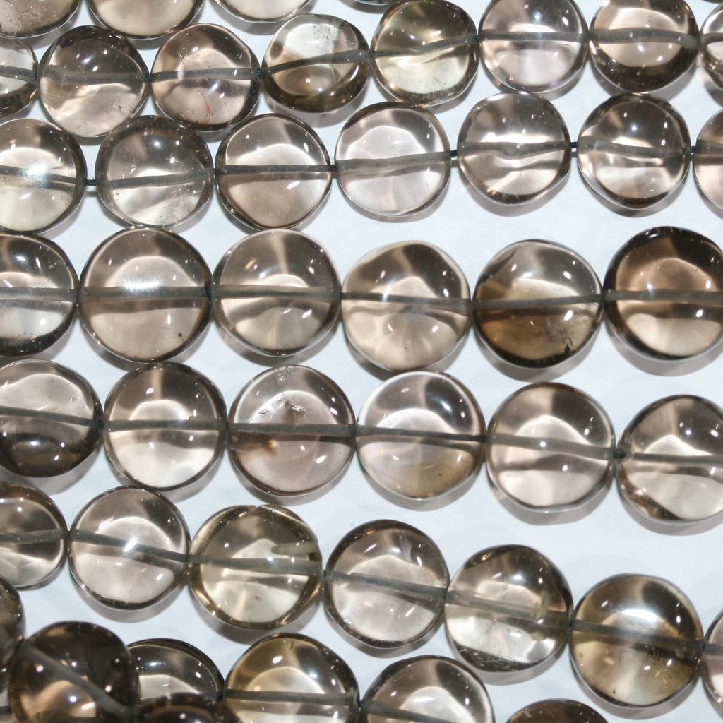 Perles rondes lisses en quartz fumé de 15 pouces, de 8 à 12 mm. Longueur approximative du brin : 38 cm.