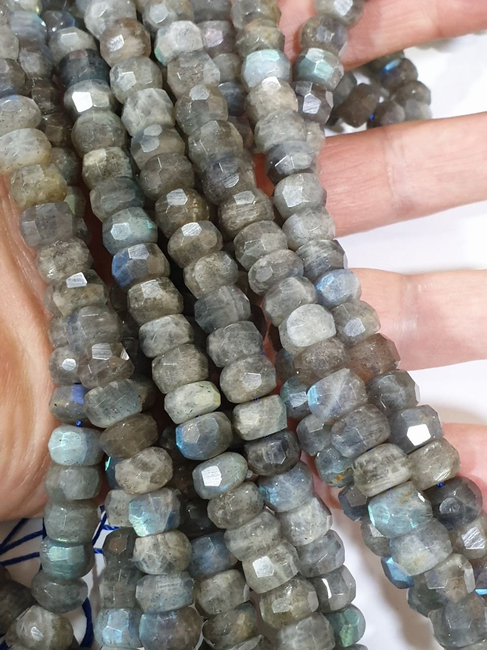 Cuentas redondas facetadas de labradorita azul fuego de 40 cm, 9 x 6 mm, hilo de 40 cm, gemas sin tratar