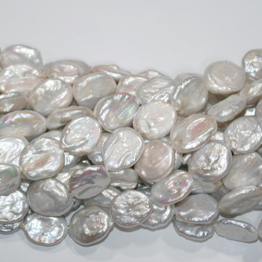 Perla de agua dulce ovalada de 16" (20 x 16 mm) - Hilo de 40 cm - Perlas naturales - Precios al por mayor