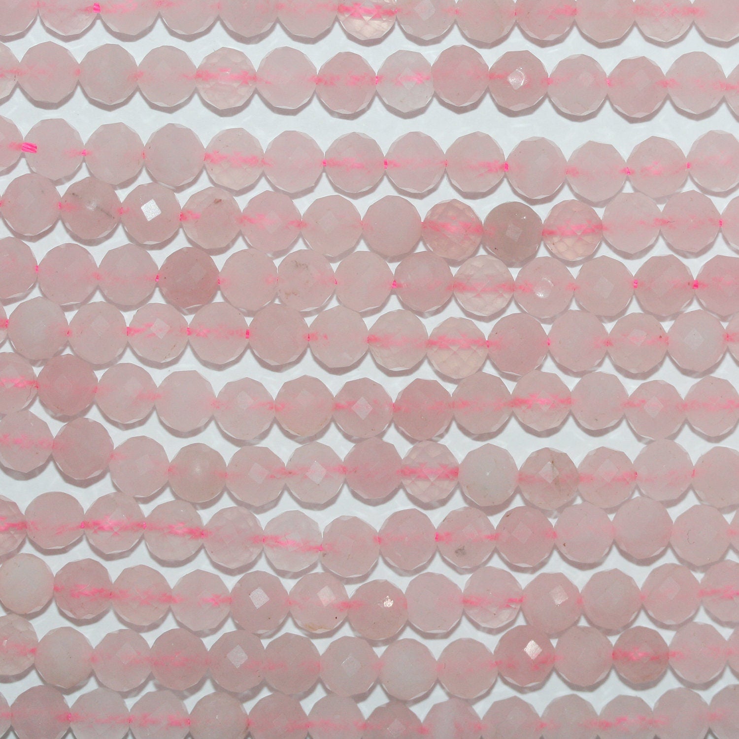 Perles rondes à facettes en quartz rose de 14 pouces (6 mm) - Fil de 38 cm