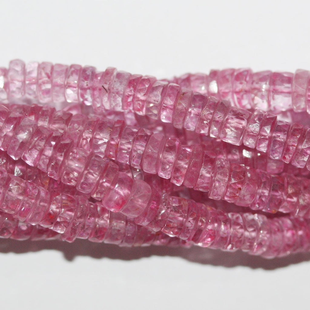 Cuentas redondas facetadas de topacio rosa de 16" (5 x 2 mm) - Hilo de 40 cm