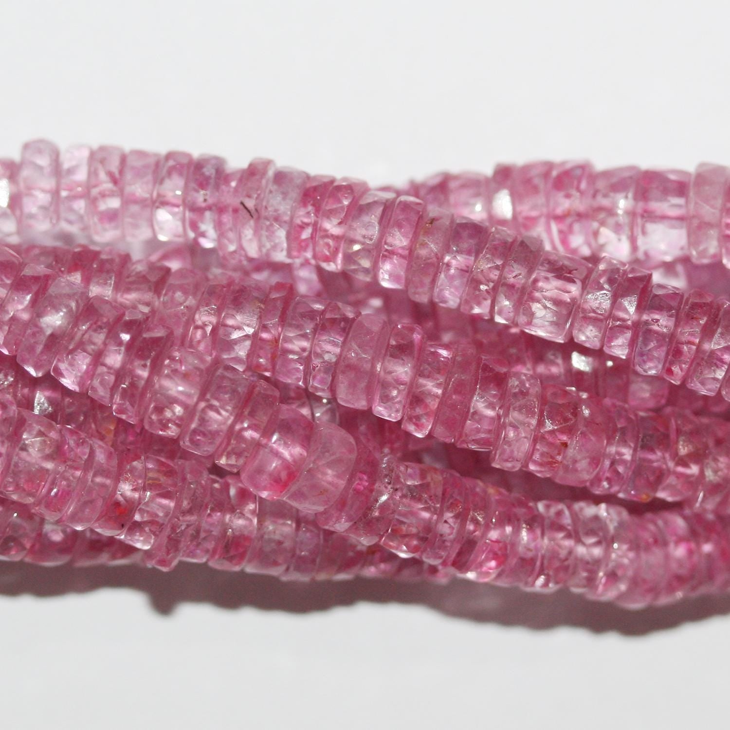 Cuentas redondas facetadas de topacio rosa de 16" (5 x 2 mm) - Hilo de 40 cm