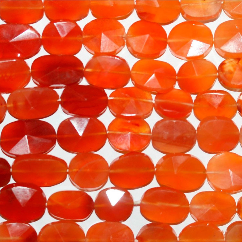 14" St Carnelian Faceted Oval Beads 12x8mm.-Approx.-Strand 37cm
