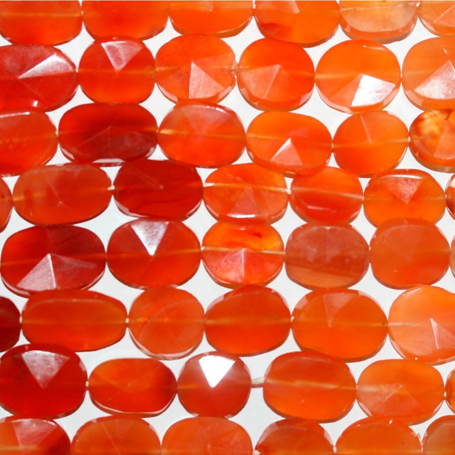 14" St Carnelian Faceted Oval Beads 12x8mm.-Approx.-Strand 37cm