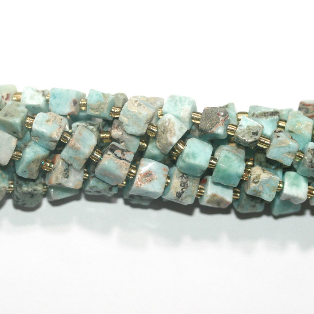 15" St Larimar Perles Cubes Irrégulières Lisses 7-8mm.-Rig 39cm.