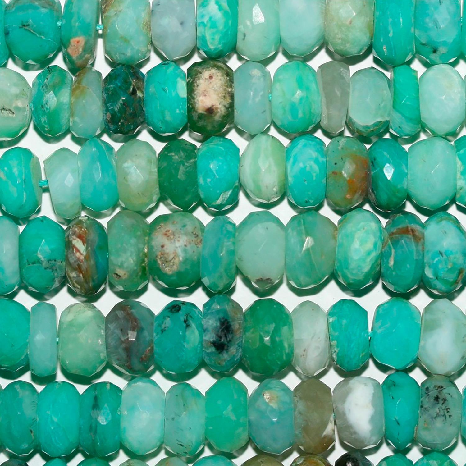 Cuentas redondas facetadas de ópalo peruano de 40 cm (16"), 10 x 6 mm (aprox.), tira de 40 cm