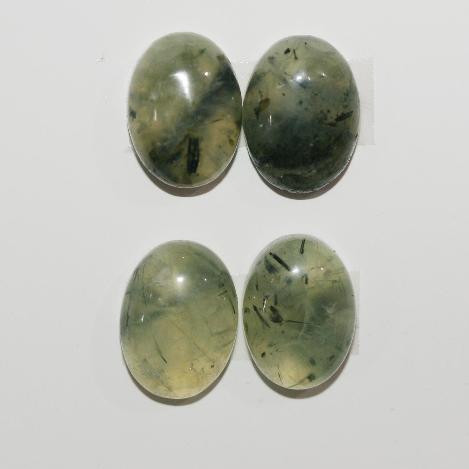 Lote de 4 cabujones ovalados de prehnita de 18 x 13 mm (4 unidades)