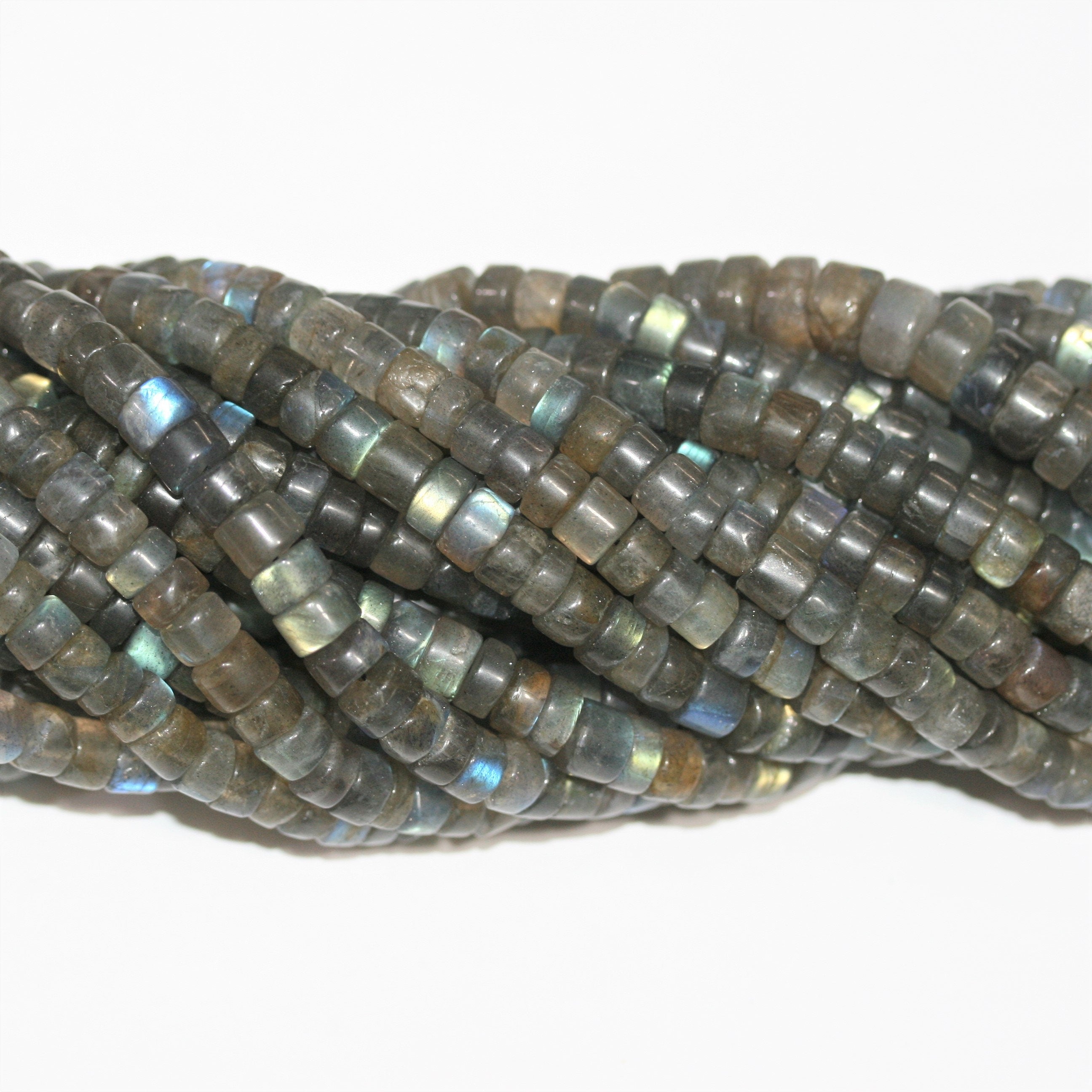 14" St Labradorite Smooth Disc Beads 7x4mm. Approx.- Strand 36cm.