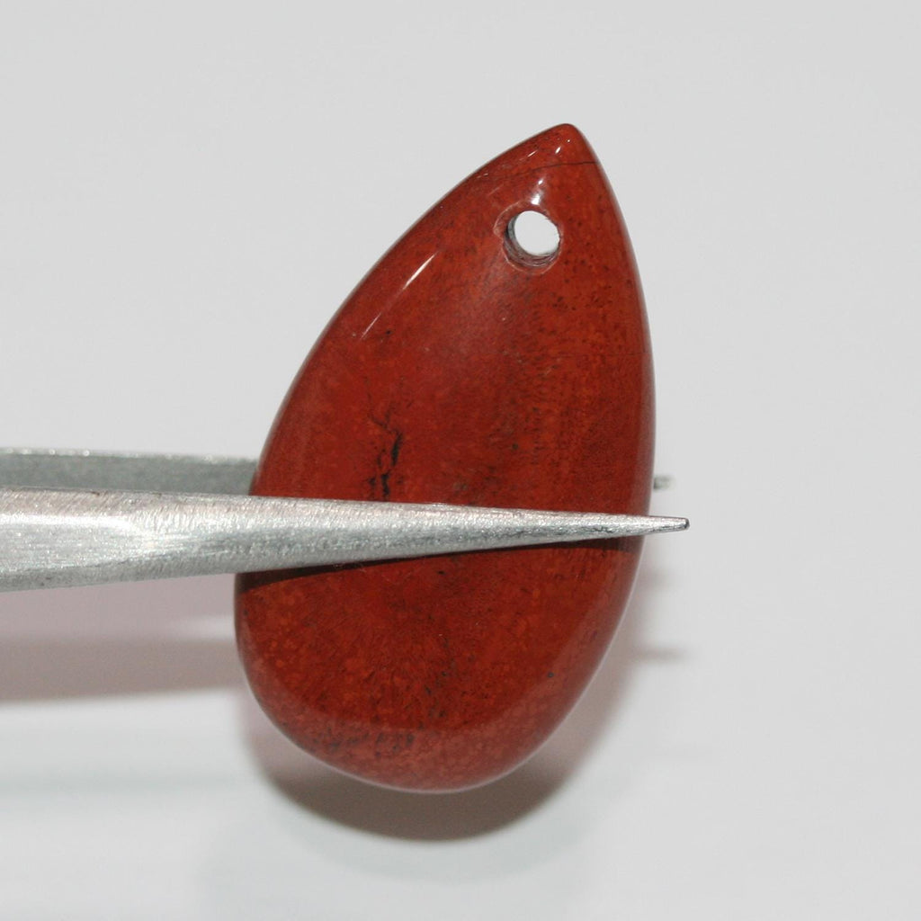 Pendentif goutte lisse en jaspe rouge 30x17mm.( 1 paire )