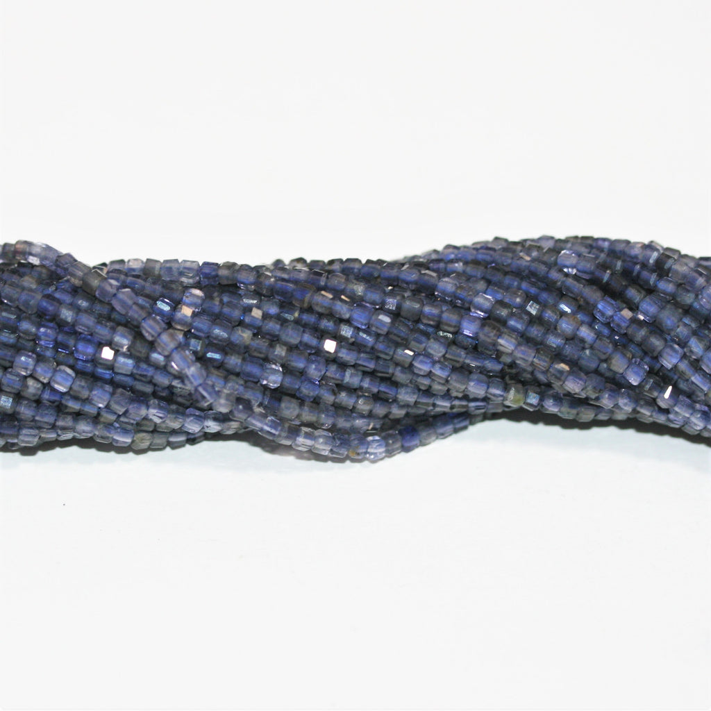 Perles cubiques à facettes en iolite de 15 pouces, 2 mm, brin de 39 cm.