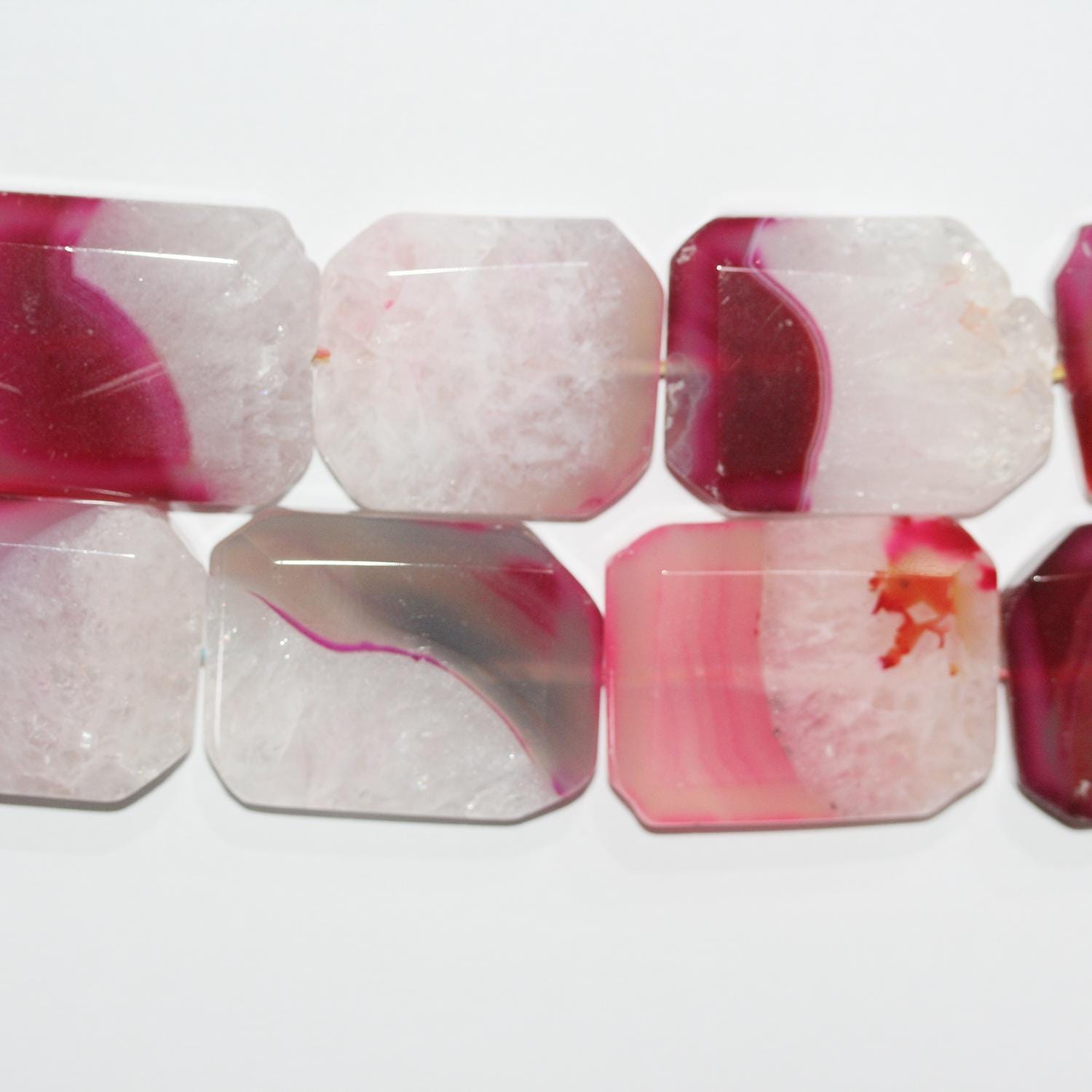 Cuentas rectangulares facetadas de ágata fucsia de 40 x 30 mm (16") - Hilo de 40 cm