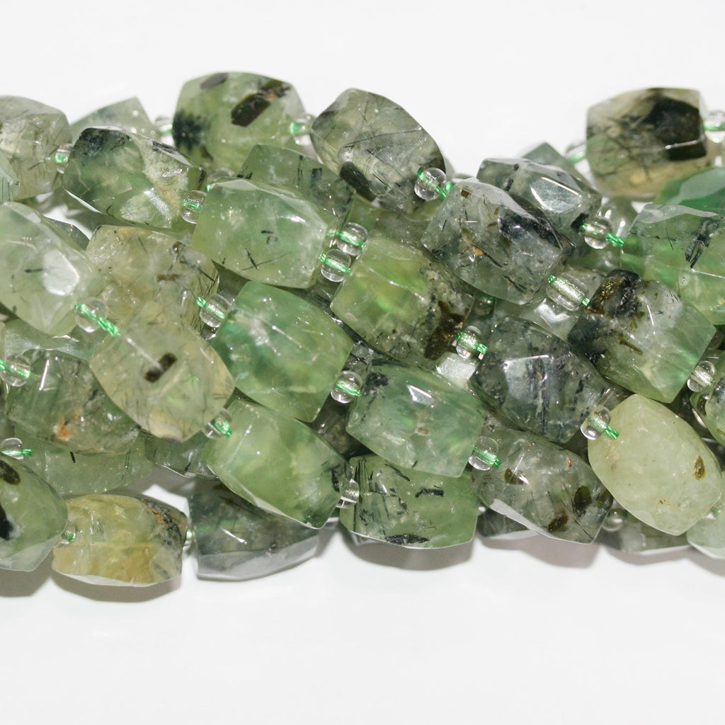 Perles de tonneau à facettes en préhnite de 14 pouces, 16 x 12 mm - Fil de 38 cm.