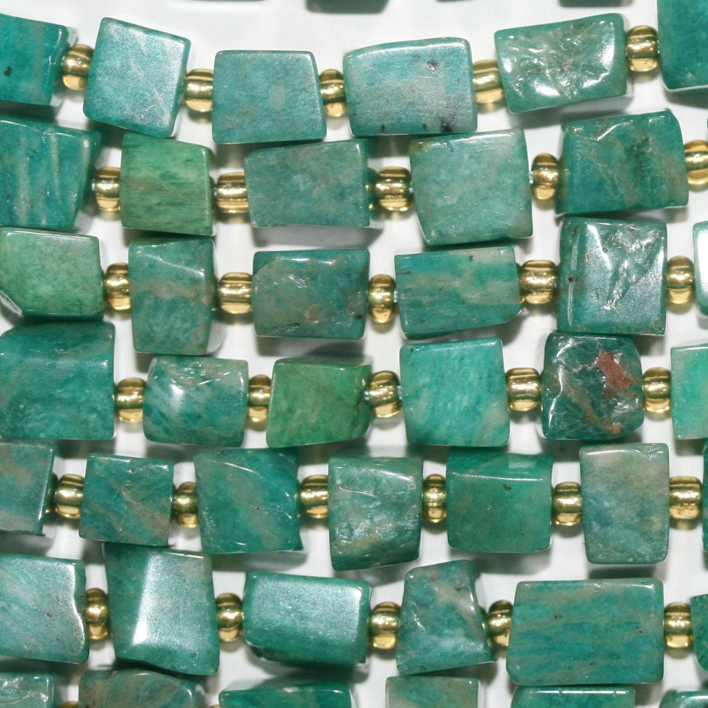 Perles cubiques irrégulières lisses en amazonite russe, 15 pouces, longueur 7-8 m, fil de 39 cm. Réf. 14758