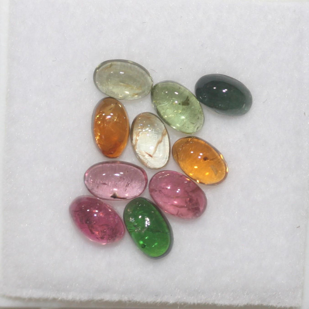 Multi Tourmaline 10 Pcs Lot 5x3mm Pink Green Blue Orange Oval Cabochon Untreated Gems- Wholesale Gems DIY Supplier- Genuine Stones