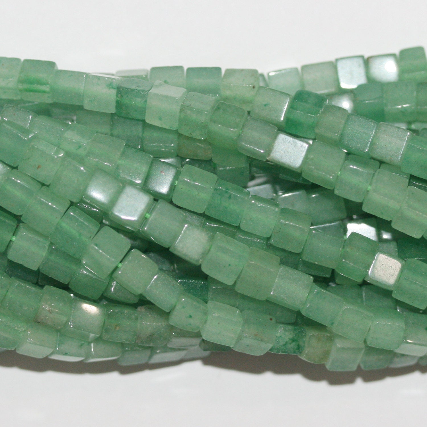 15" St Aventurine Smooth Cube Beads 4mm.-String 39cm.