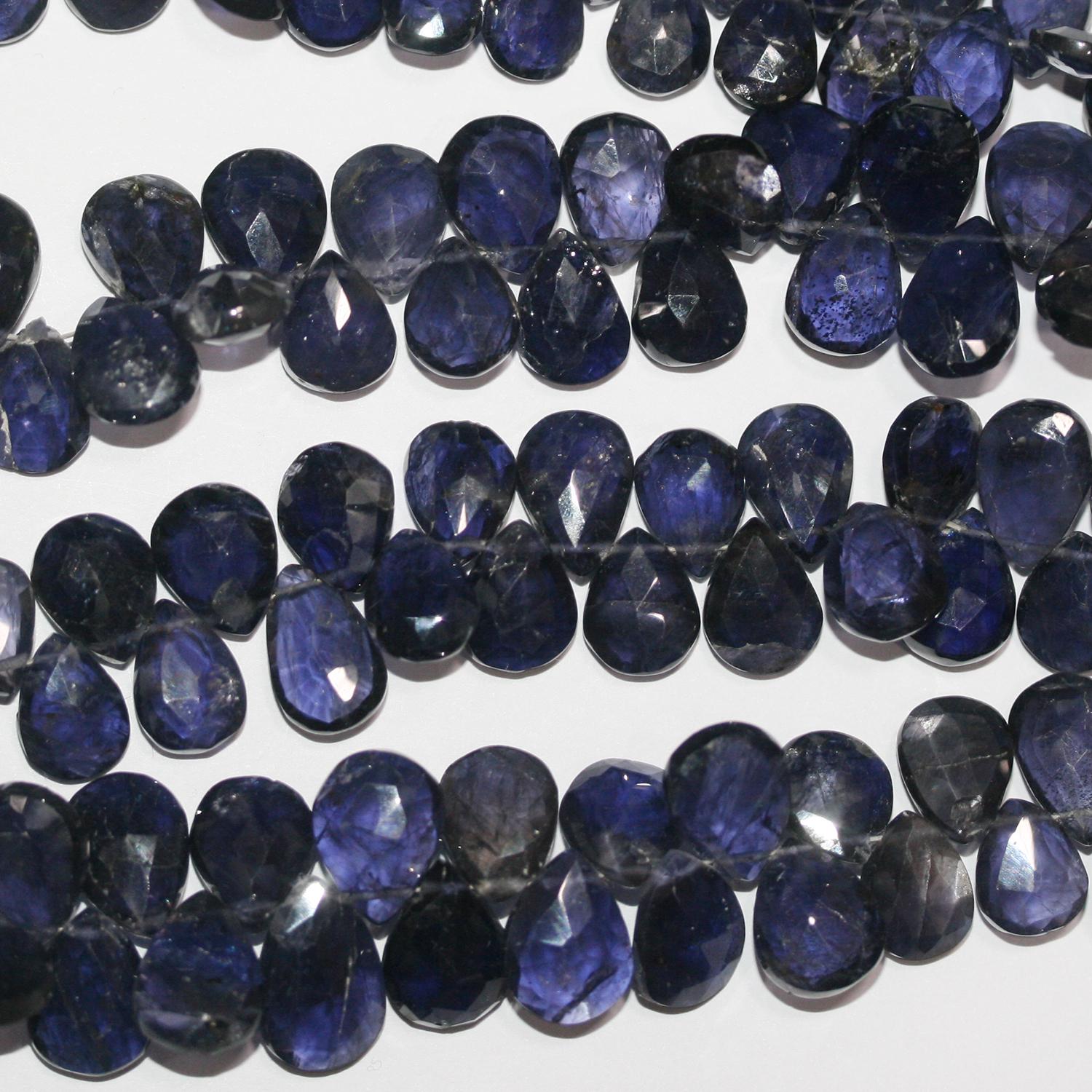 Perles en forme de goutte à facettes en iolite de 8 pouces (environ 10 x 8 mm) - Longueur du fil : 20 cm.