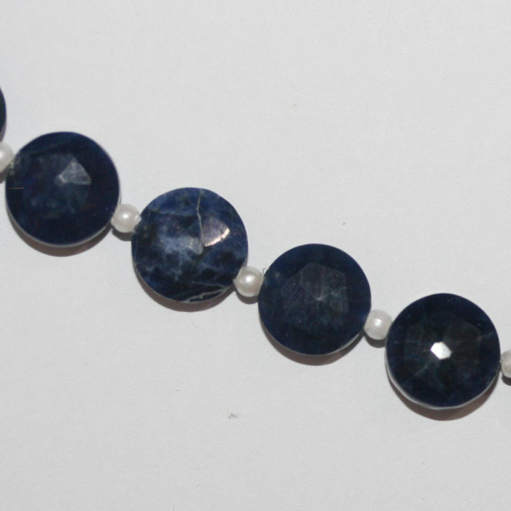 Cuentas de moneda facetada de sodalita de 8" de Santa, 10 mm, hilo de 20 cm.