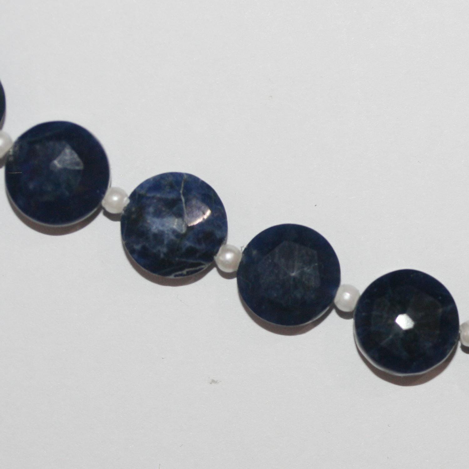 Cuentas de moneda facetada de sodalita de 8" de Santa, 10 mm, hilo de 20 cm.