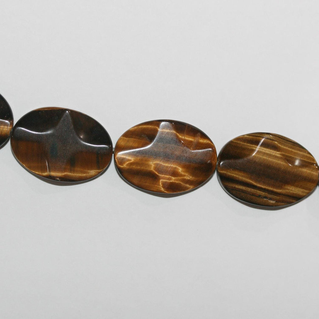12" St Tiger Eye Smooth Wavy Oval Beads 24x17mm.-Strand 32cm.