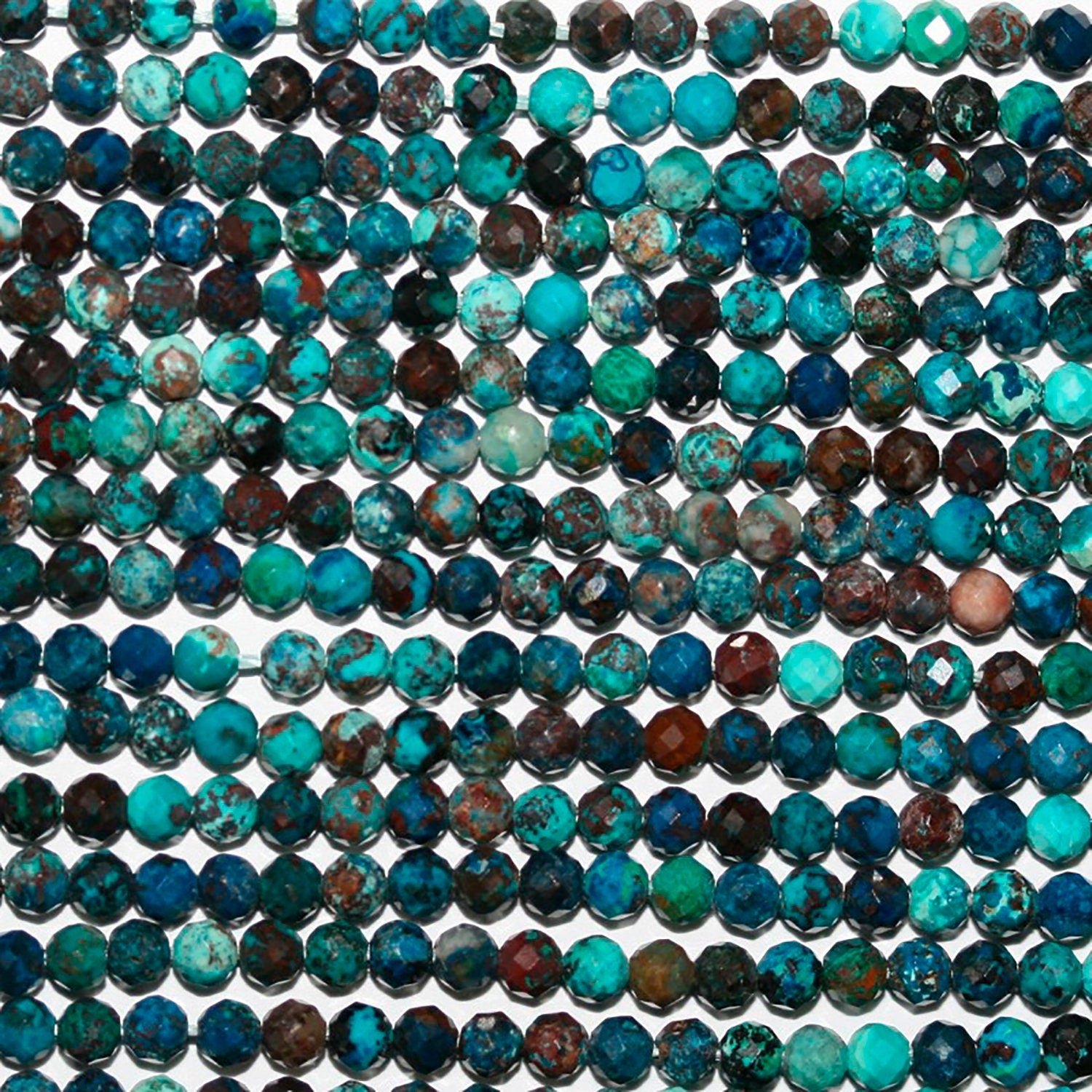 Cuentas redondas facetadas de Santa Crisocola de 16" y 2 mm. Tira de 40 cm.