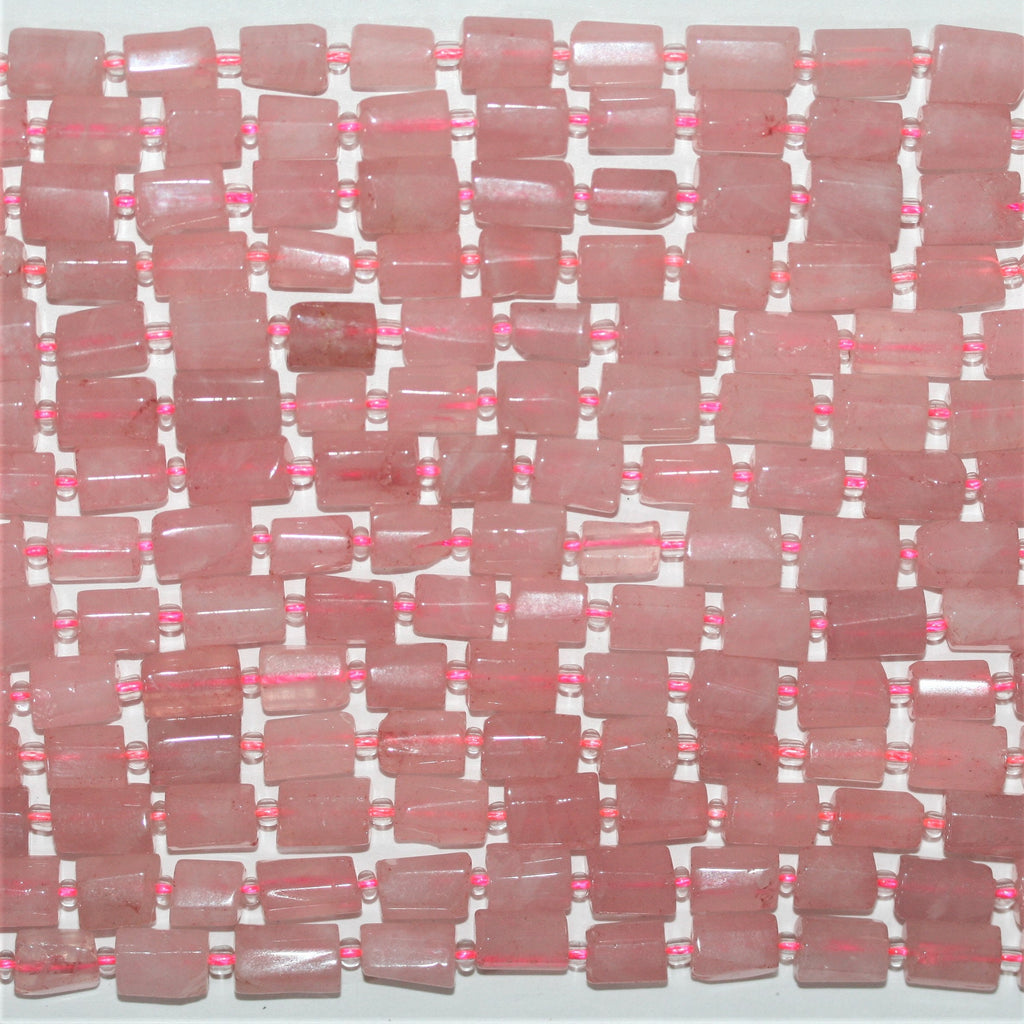 Cuentas de cuarzo rosa facetadas de 16" (10 x 7 mm). Longitud aproximada: 40 cm.