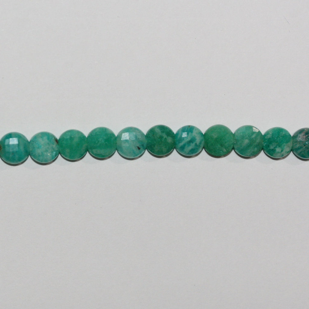 16" Cuentas de moneda facetada de amazonita rusa St 6 mm - Hilo de 40 cm.