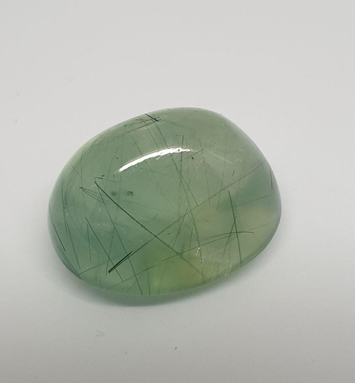 Prehnite Oval  Cabochon 16x12.8mm 15.2ct Lot Of Life Rare Quality With Actinolite Needles- Stone Collector