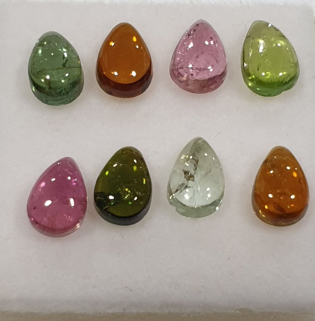 Tourmaline Lot Drop Cabochons 6x4mm.-(8pcs)  -Gemstone Parcels-Loose Stones Wholesale Price-Natural Gems