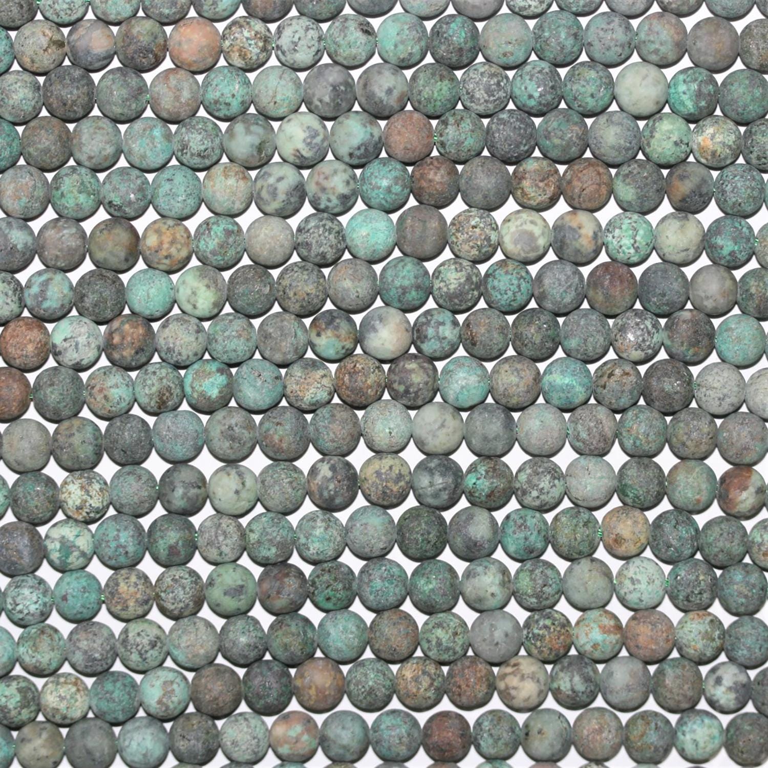 Perles rondes lisses en turquoise africaine, finition mate, 4 mm, 15 pouces (38 cm) - Fil de 39 cm