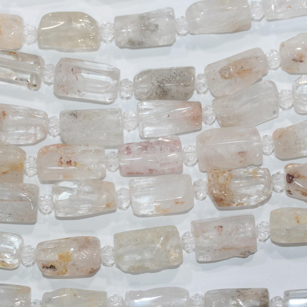 Cuentas tubulares facetadas de cuarzo cristal de roca de 16" (16 x 12 mm). Tira de 40 cm aprox.