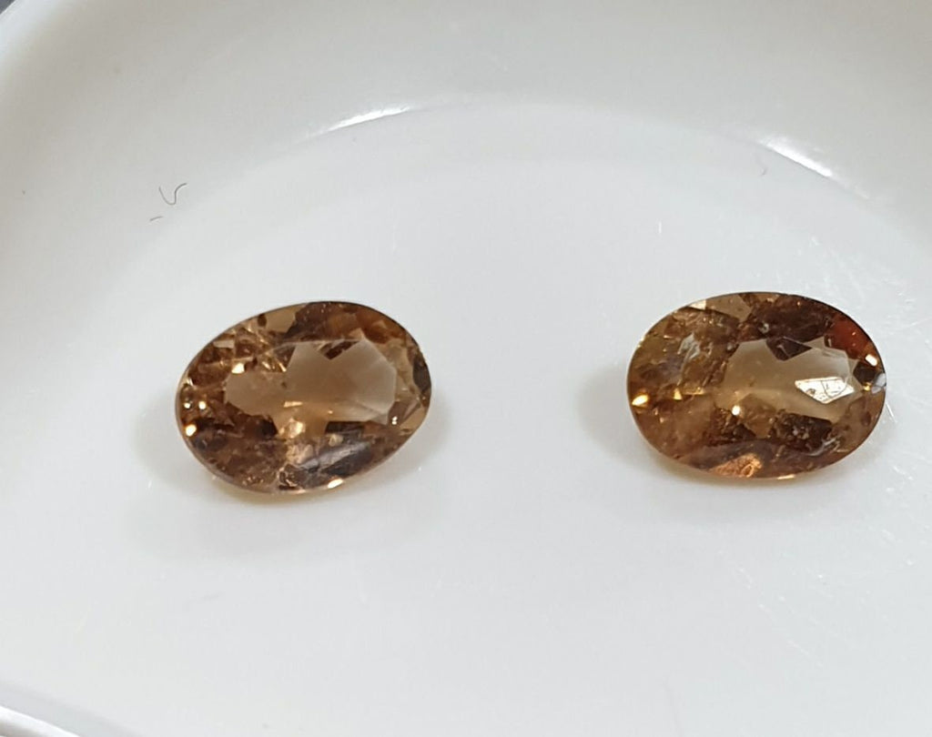 1 Matching Pair Champagne   Topaz Faceted Oval 7x5mm.-Natural Gemstones- Brazil