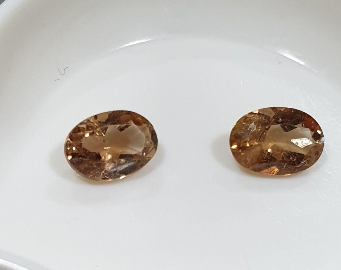 1 Matching Pair Champagne   Topaz Faceted Oval 7x5mm.-Natural Gemstones- Brazil