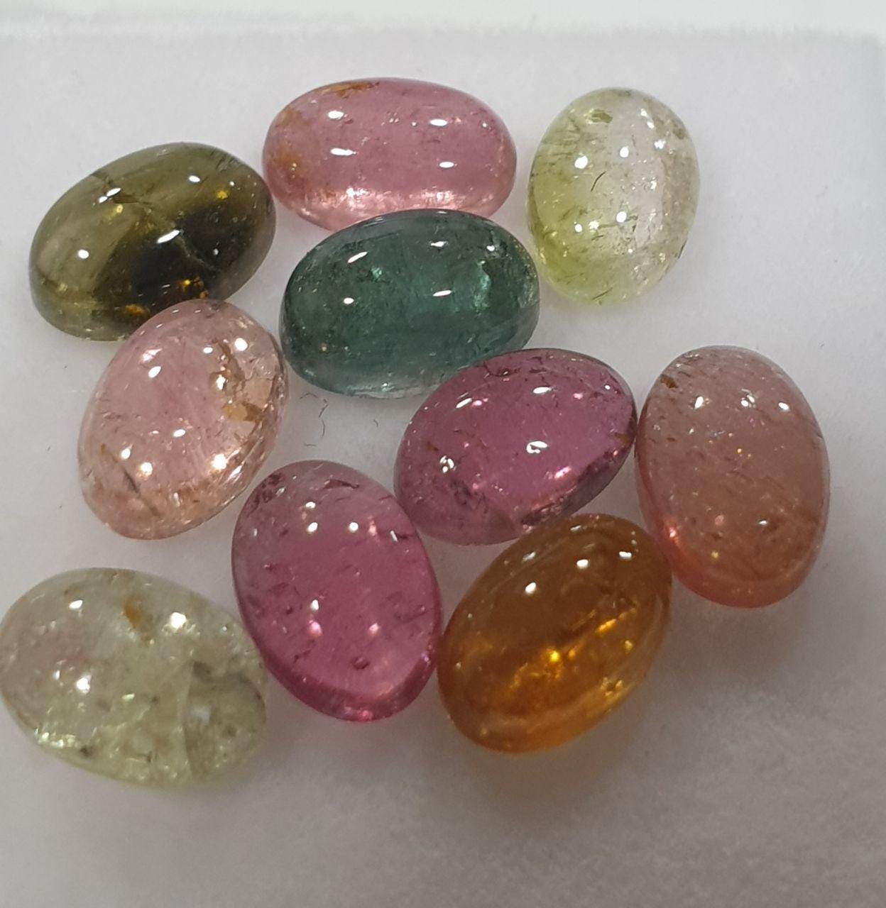 Multi Tourmaline 10 Pcs Lot 6x4mm Pink Green Blue  Oval Cabochon Untreated Gems- Wholesale Gems DIY Supplier- Genuine Stones