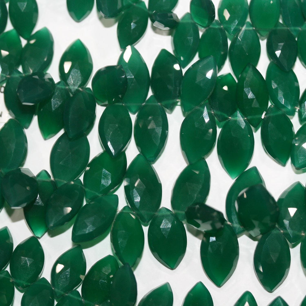 12" St Green Onyx Faceted Marquis Beads 16x9mm.Approx.-Strand 24cm. Green Onyx Beads