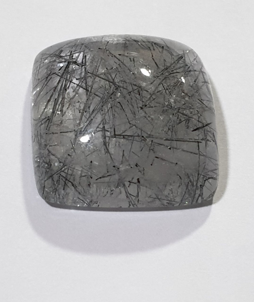 Tourmalinated Quartz Cushion  Cabochon Flat Back 17x17.5mm 21ct Tourmaline Needles Inclusions