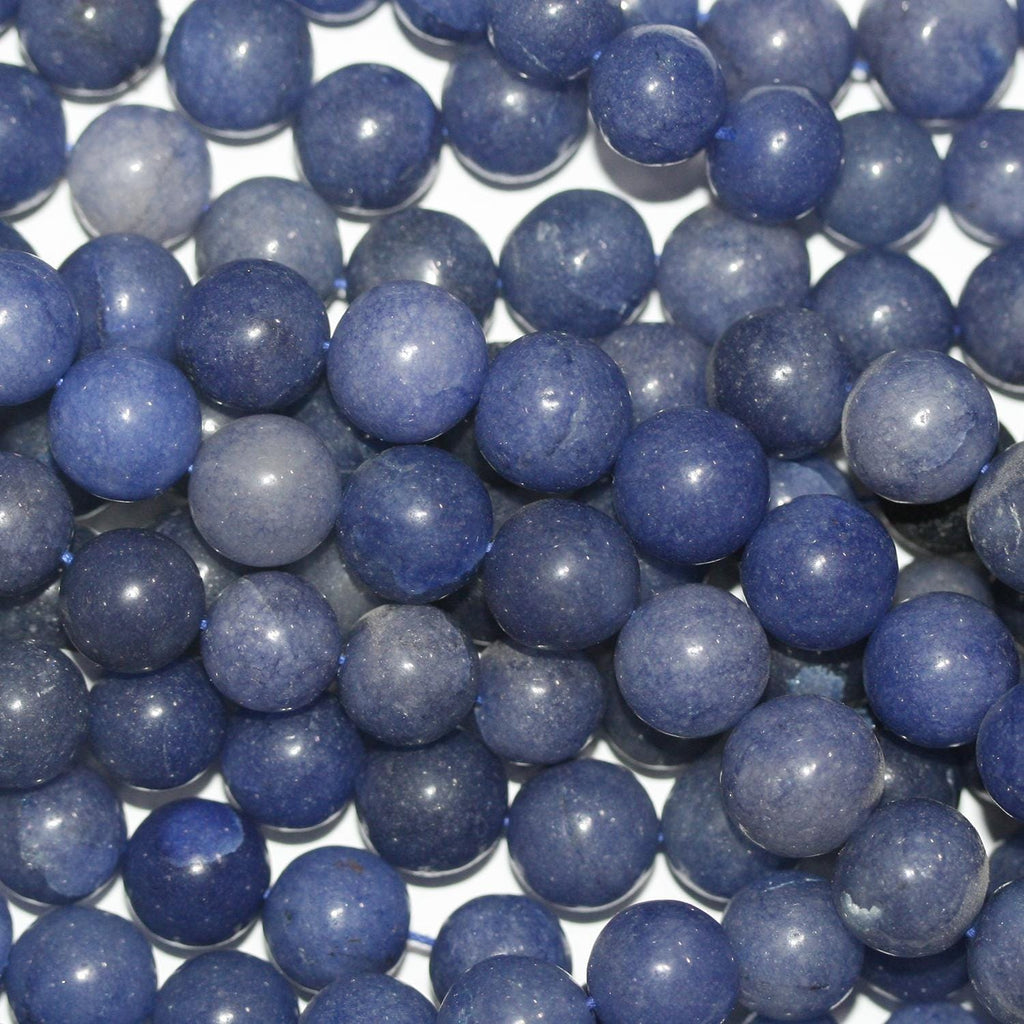 Perles rondes lisses en jade bleu teint, 10 mm, 40 cm (16 pouces).